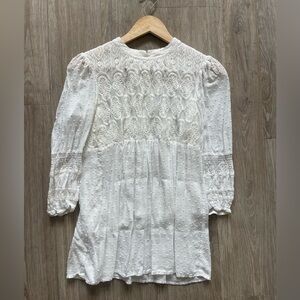 Anthropologie One September Swiss Dot Lace Blouse Ivory Boho Top Size S